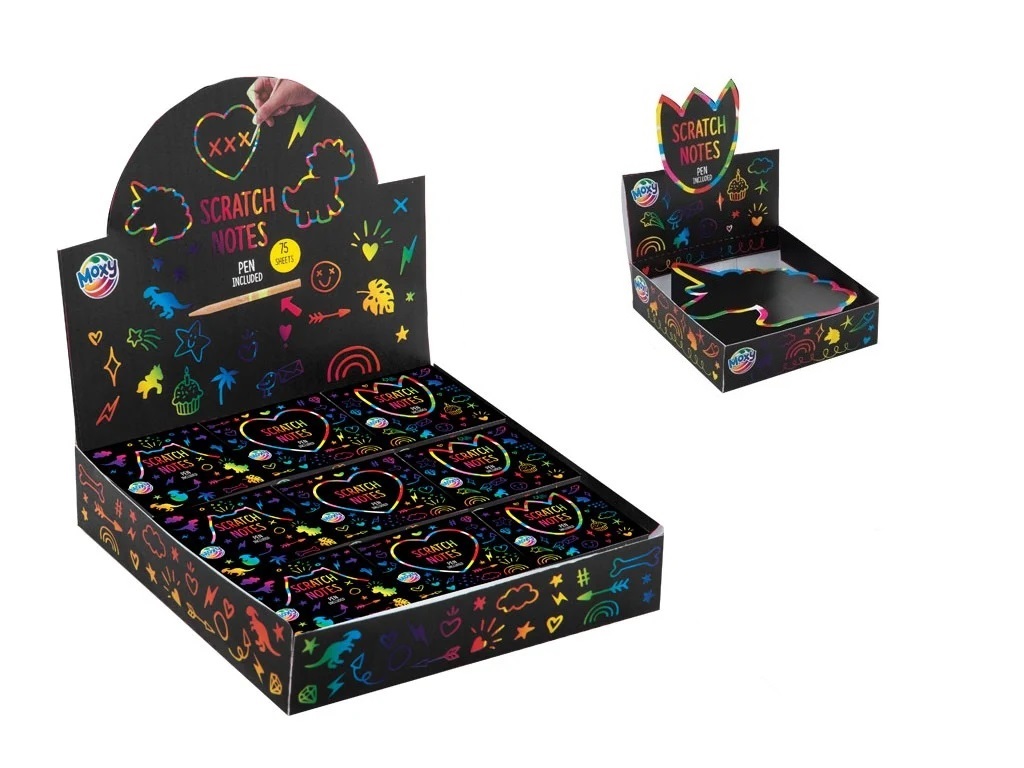 Vyškrabovací notes/papíry I. 75 listů + vyškrabávací pero 9x9 cm