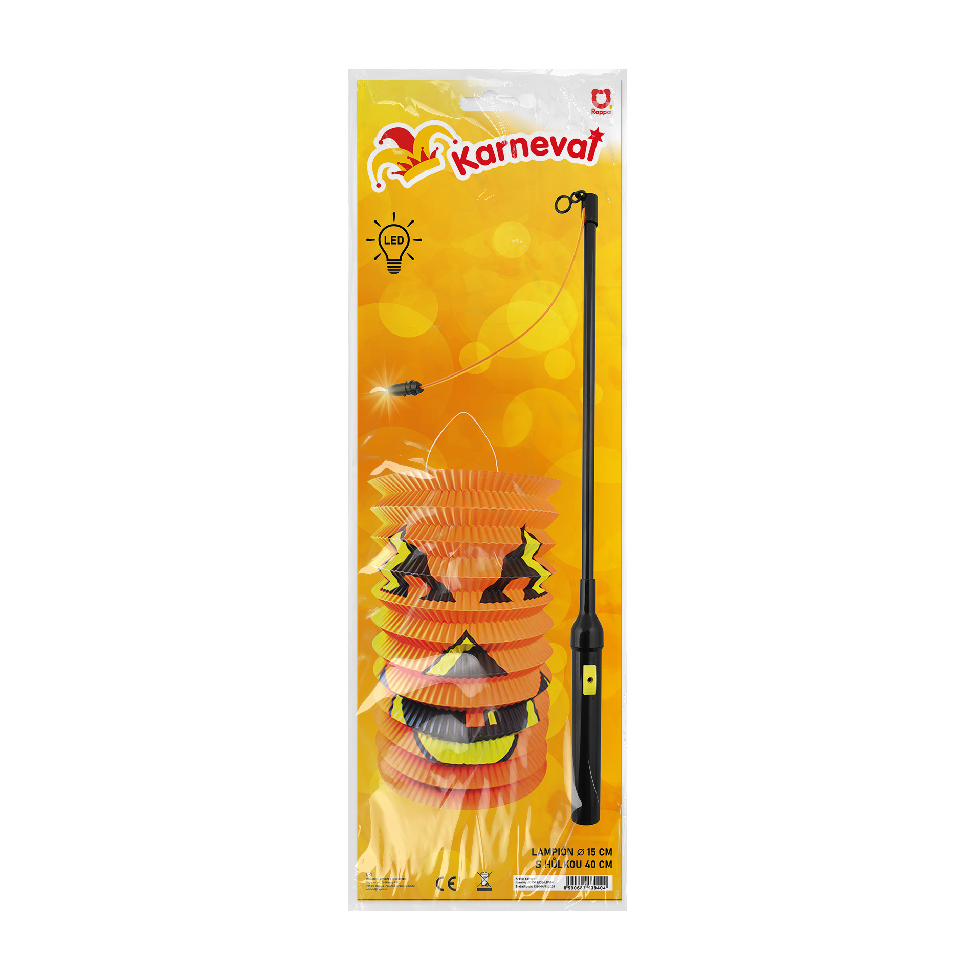 Lampion Halloween dýně 15 cm se svítící hůlkou 40 cm