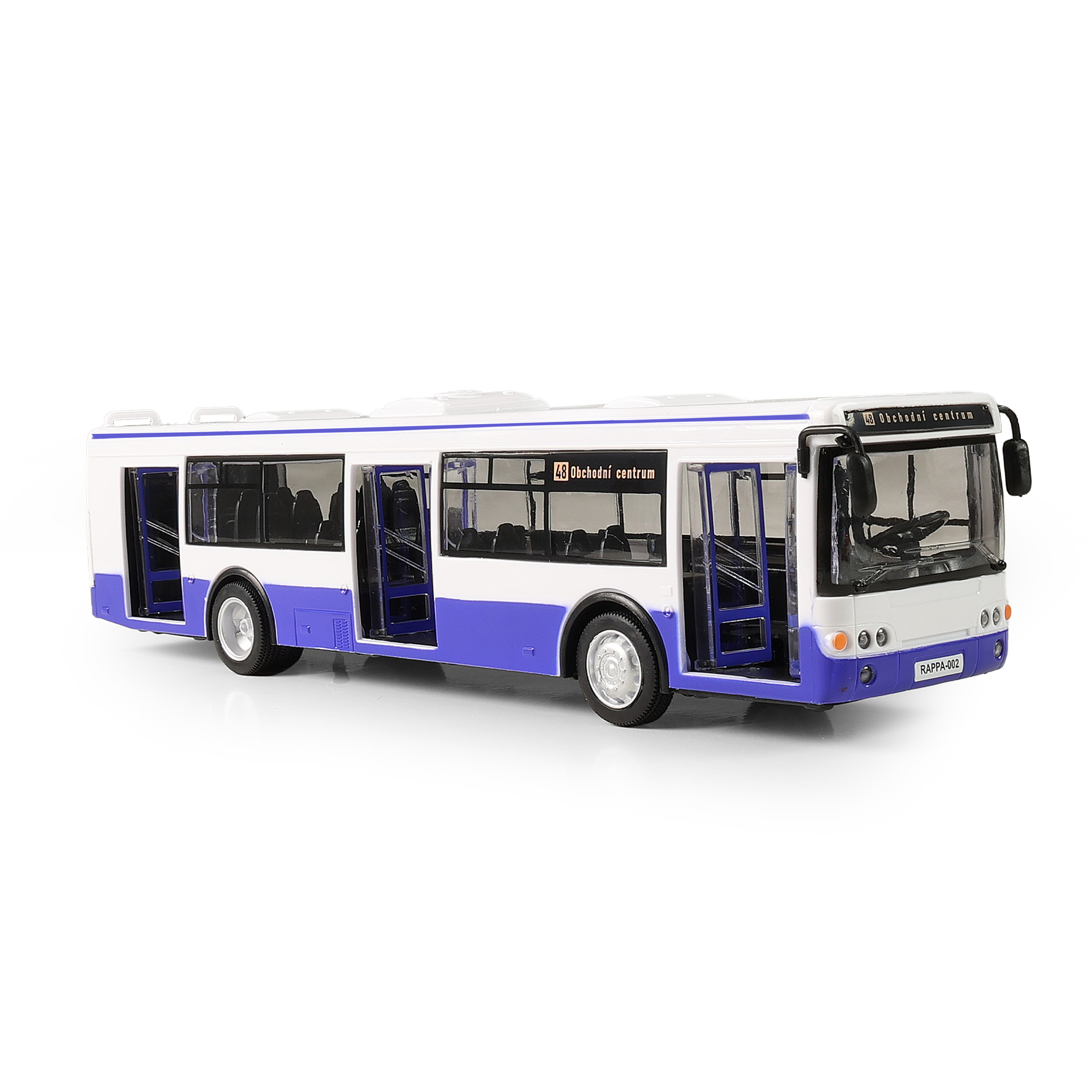 Autobus který hlásí zastávky česky 28 cm modrý