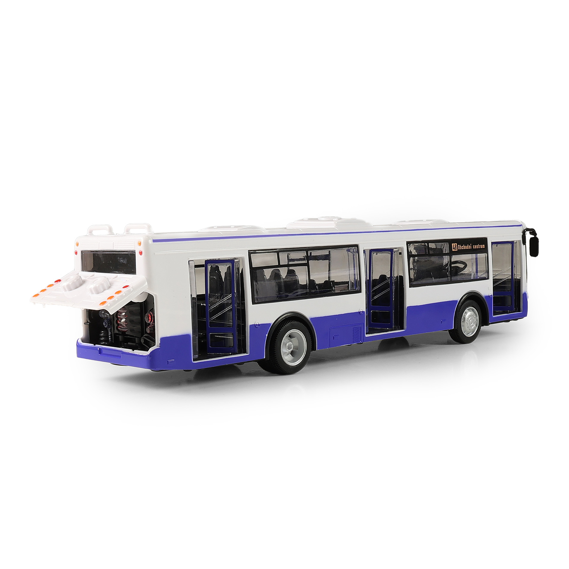 Autobus který hlásí zastávky česky 28 cm modrý