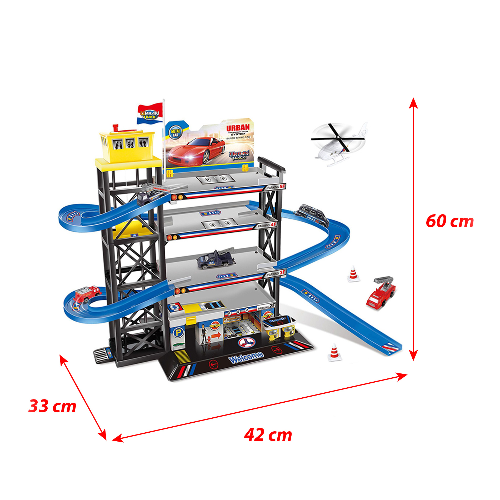 Velká parkovací garáž s heliportem - náhradní obal