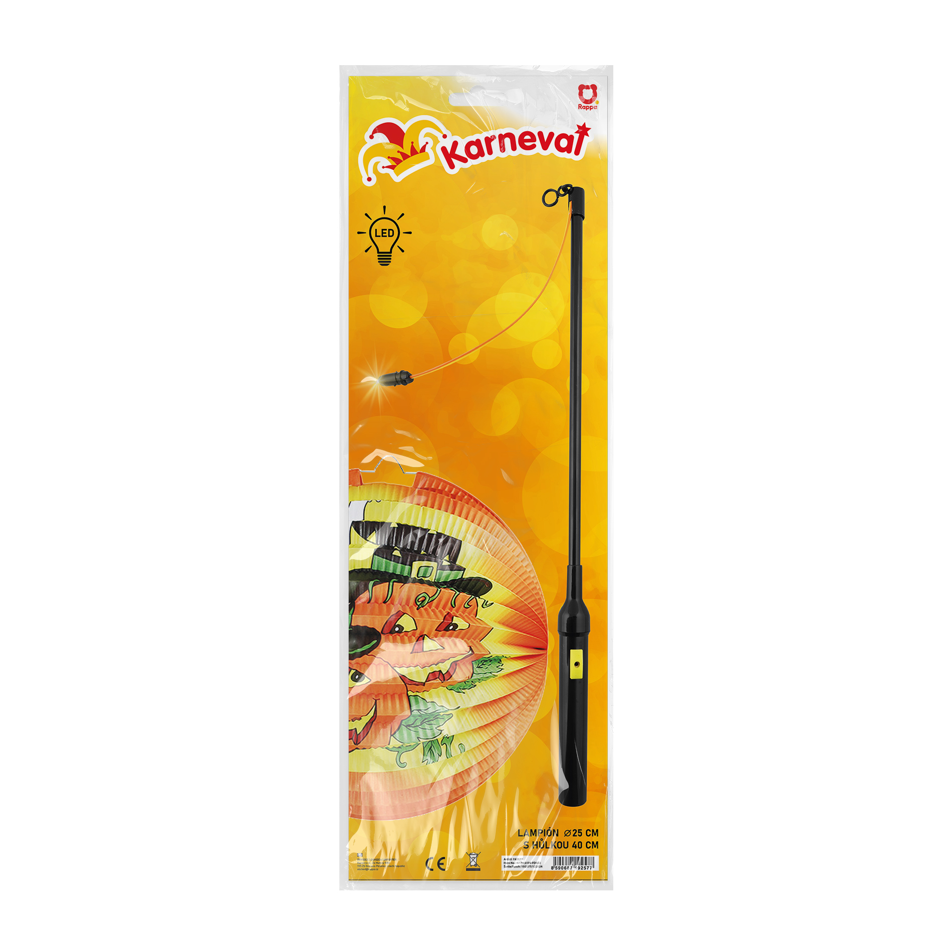 Lampión Halloween veselá dýně 25 cm se svítící hůlkou 40 cm