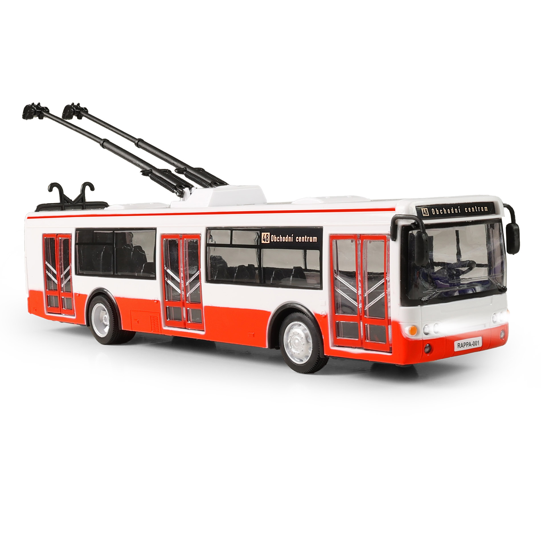 Trolejbus který hlásí zastávky česky 28 cm
