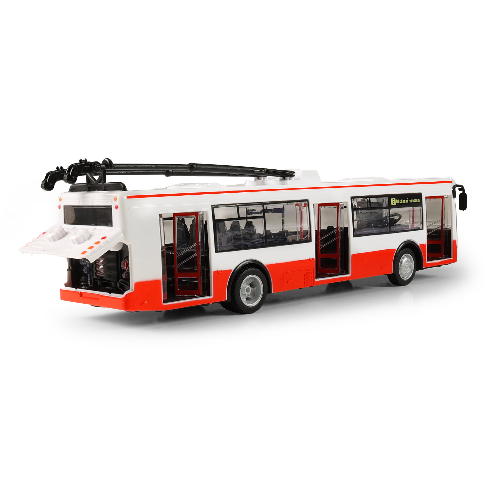 Trolejbus který hlásí zastávky česky 28 cm