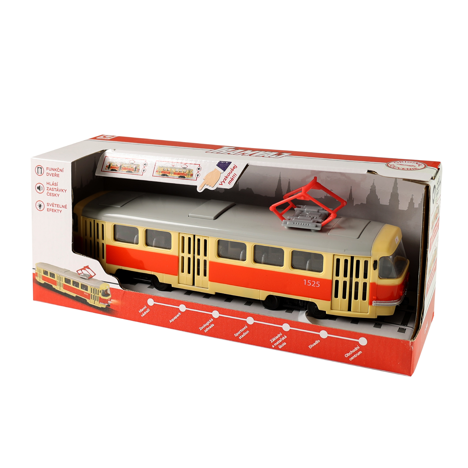 Tramvaj která hlásí zastávky česky 28 cm