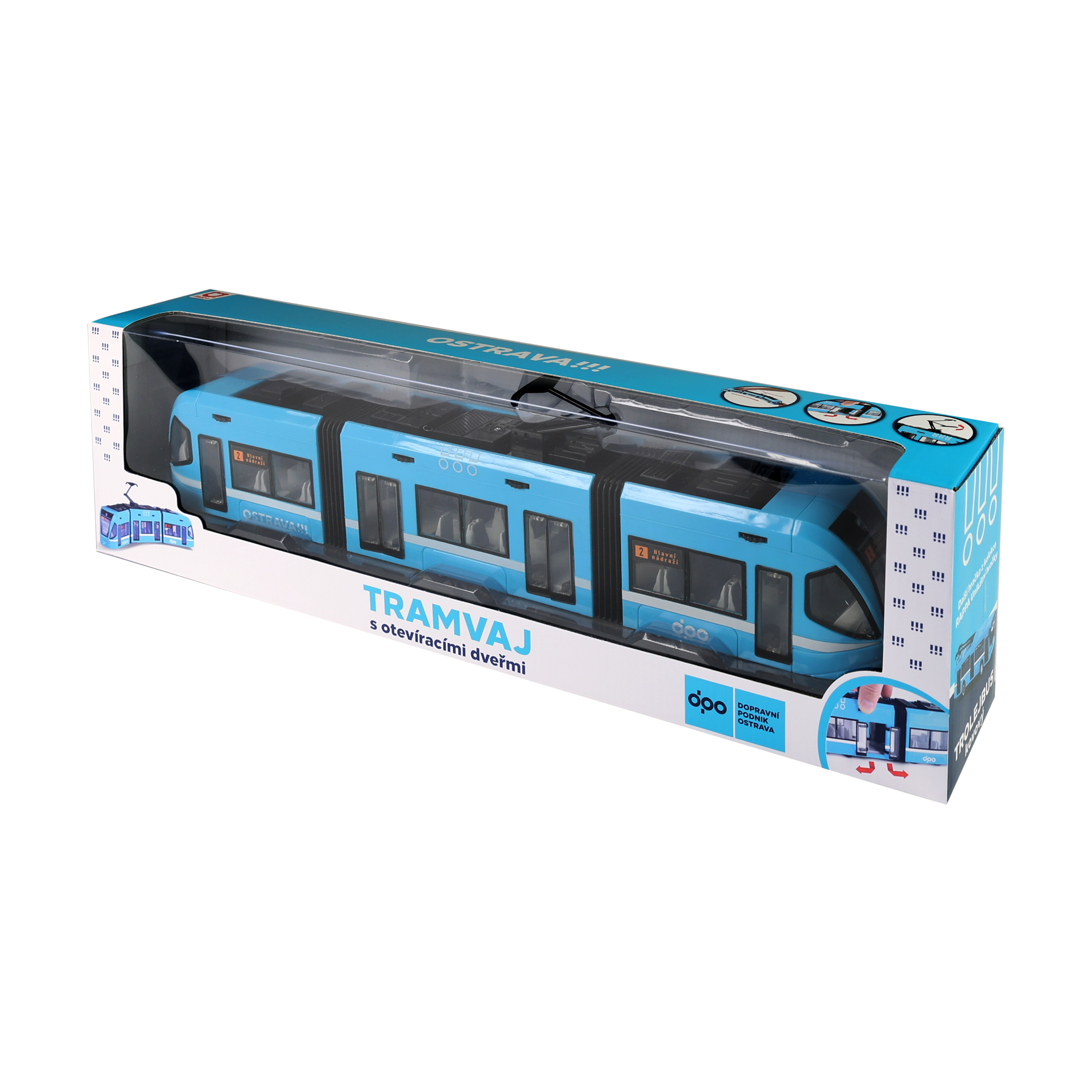 Moderní tramvaj DPO Ostrava modrá 47 cm