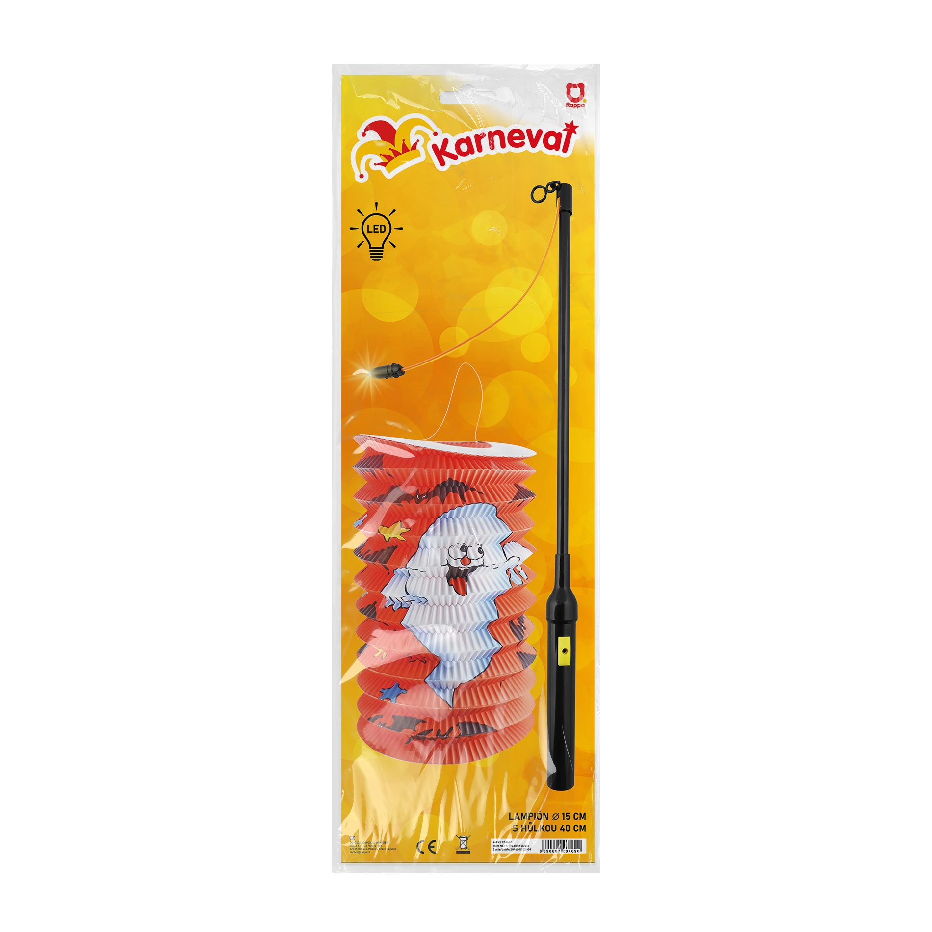 Lampion Halloween duch 15 cm se svítící hůlkou 40 cm