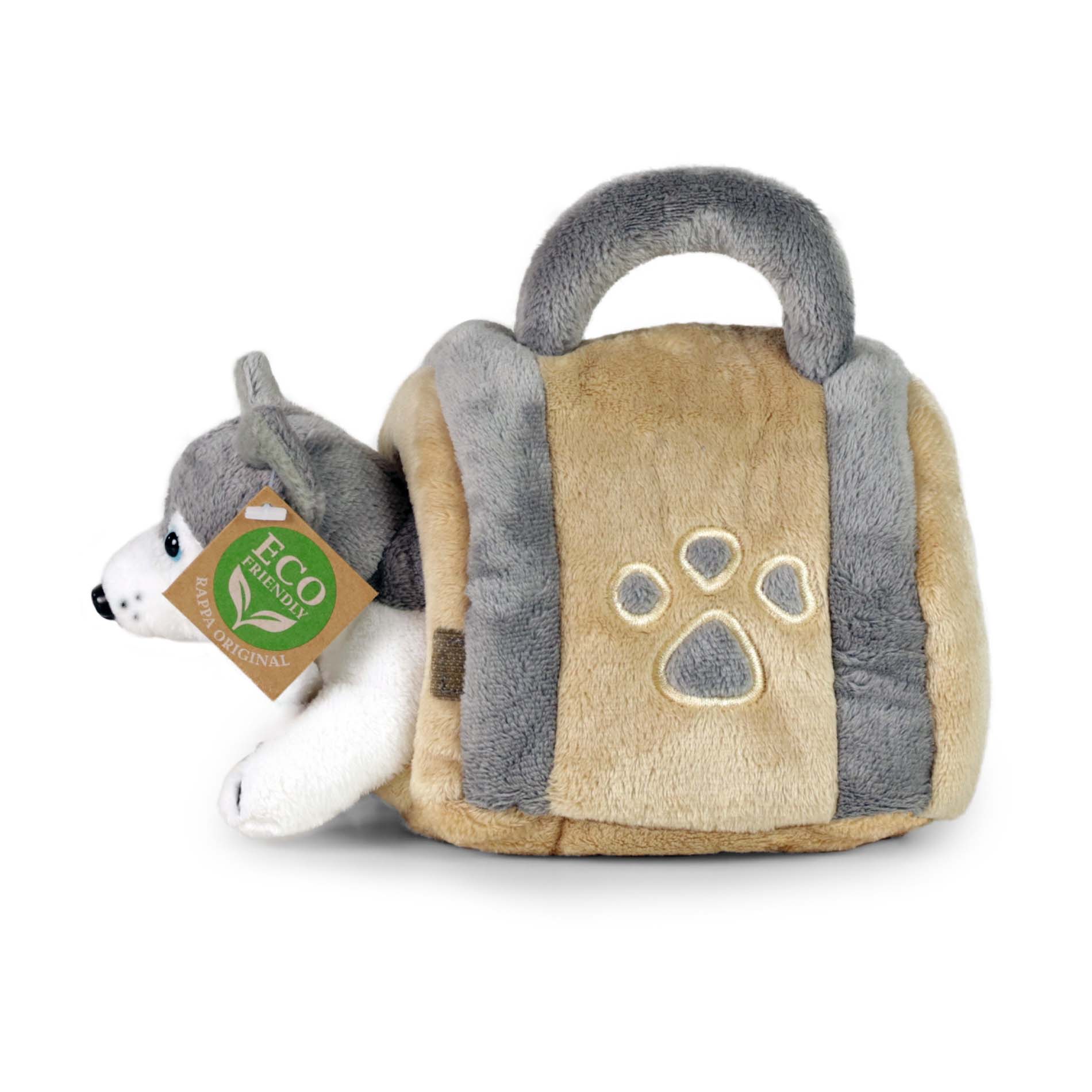 Plyšový pes husky 13 cm s přepravkou ECO-FRIENDLY