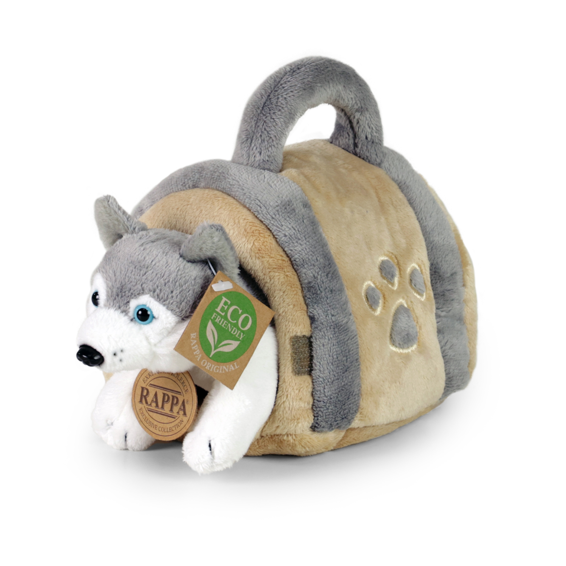 Plyšový pes husky 13 cm s přepravkou ECO-FRIENDLY