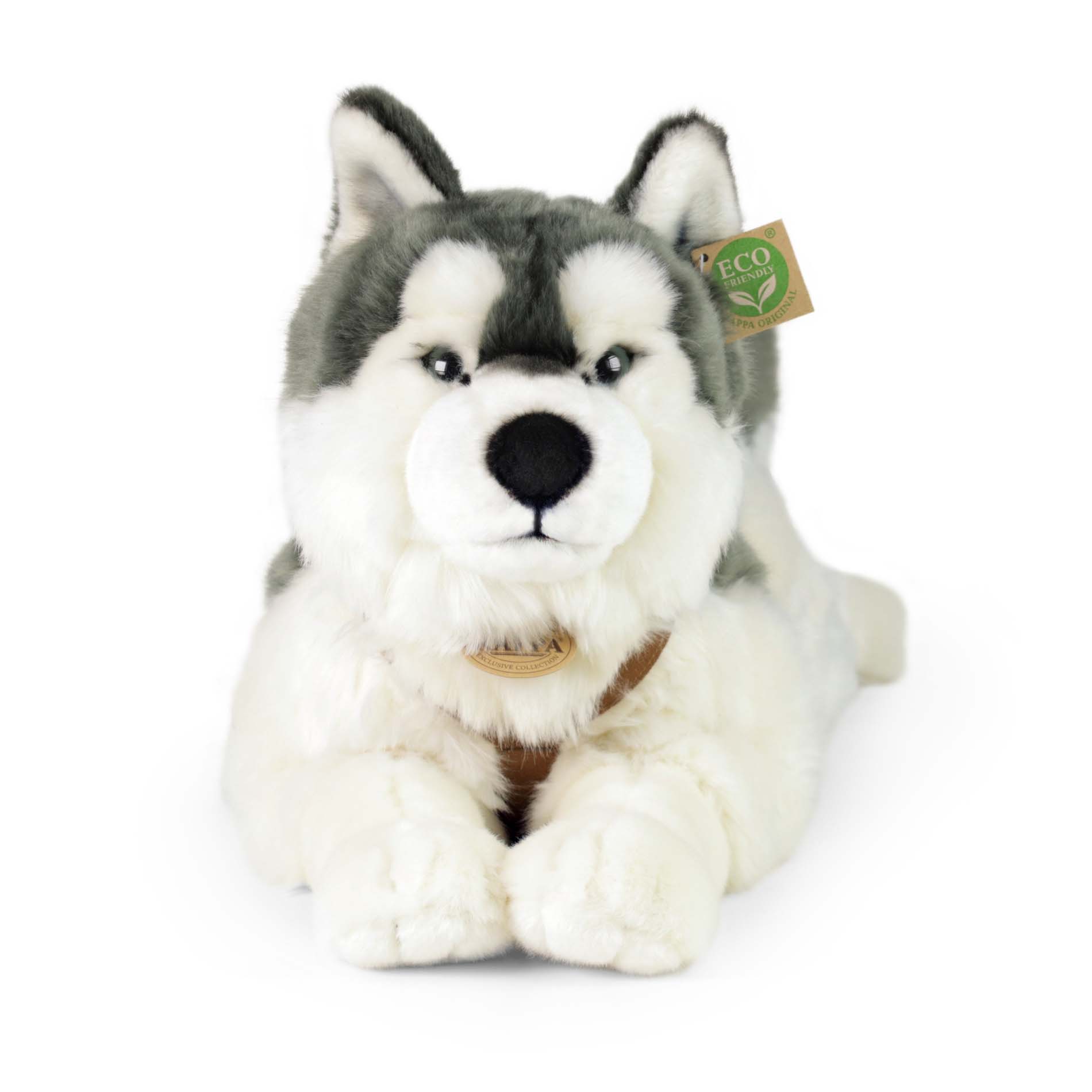 Velký plyšový pes husky s postrojem 60 cm ECO-FRIENDLY