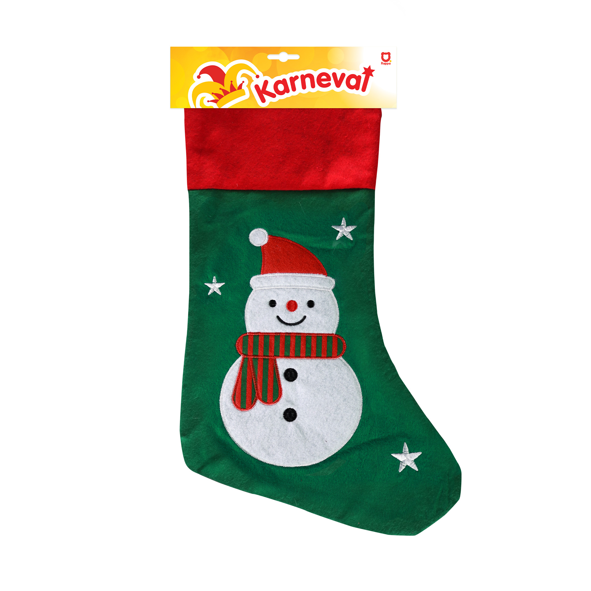 Vánoční punčocha zelená se sněhulákem