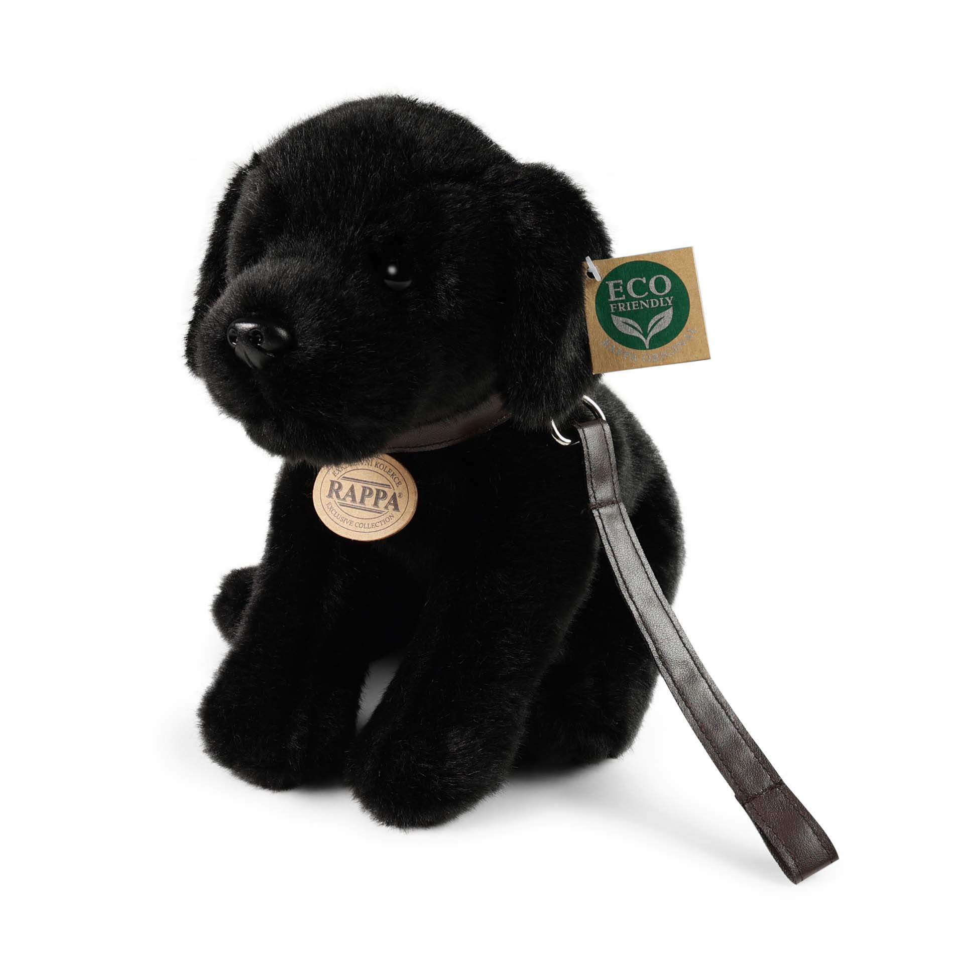 Plyšový pes labrador černý s vodítkem 25 cm ECO-FRIENDLY