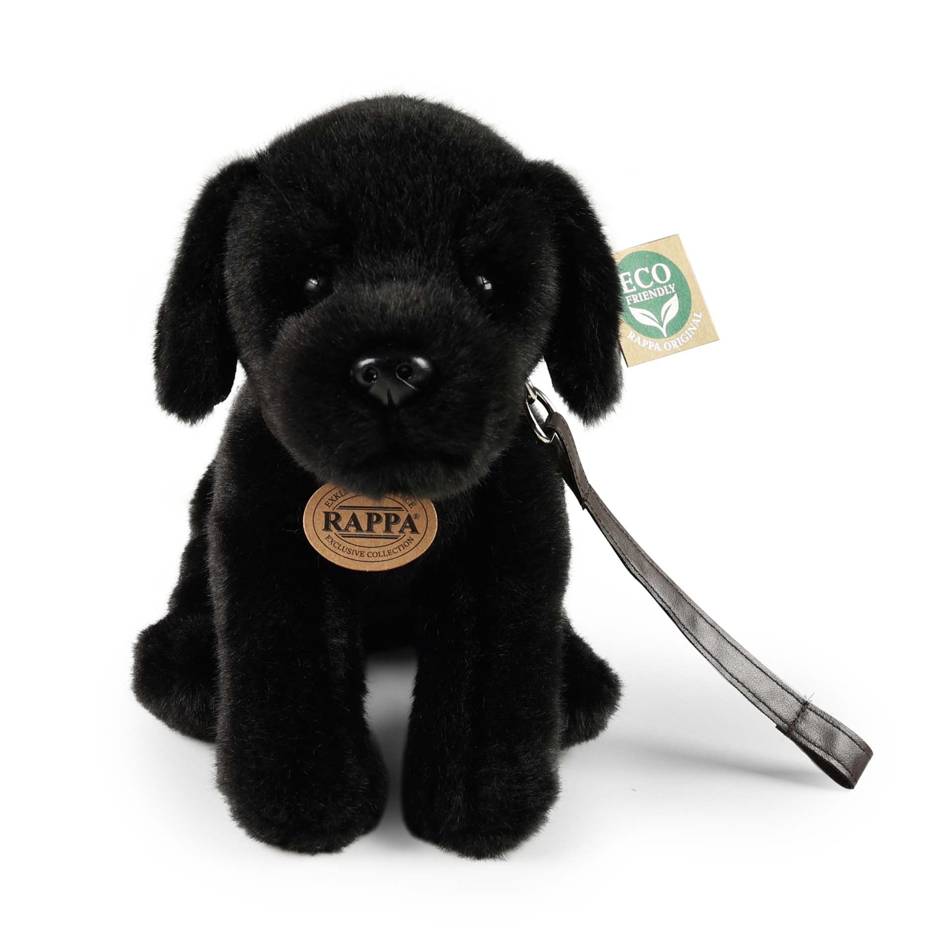 Plyšový pes labrador černý s vodítkem 25 cm ECO-FRIENDLY
