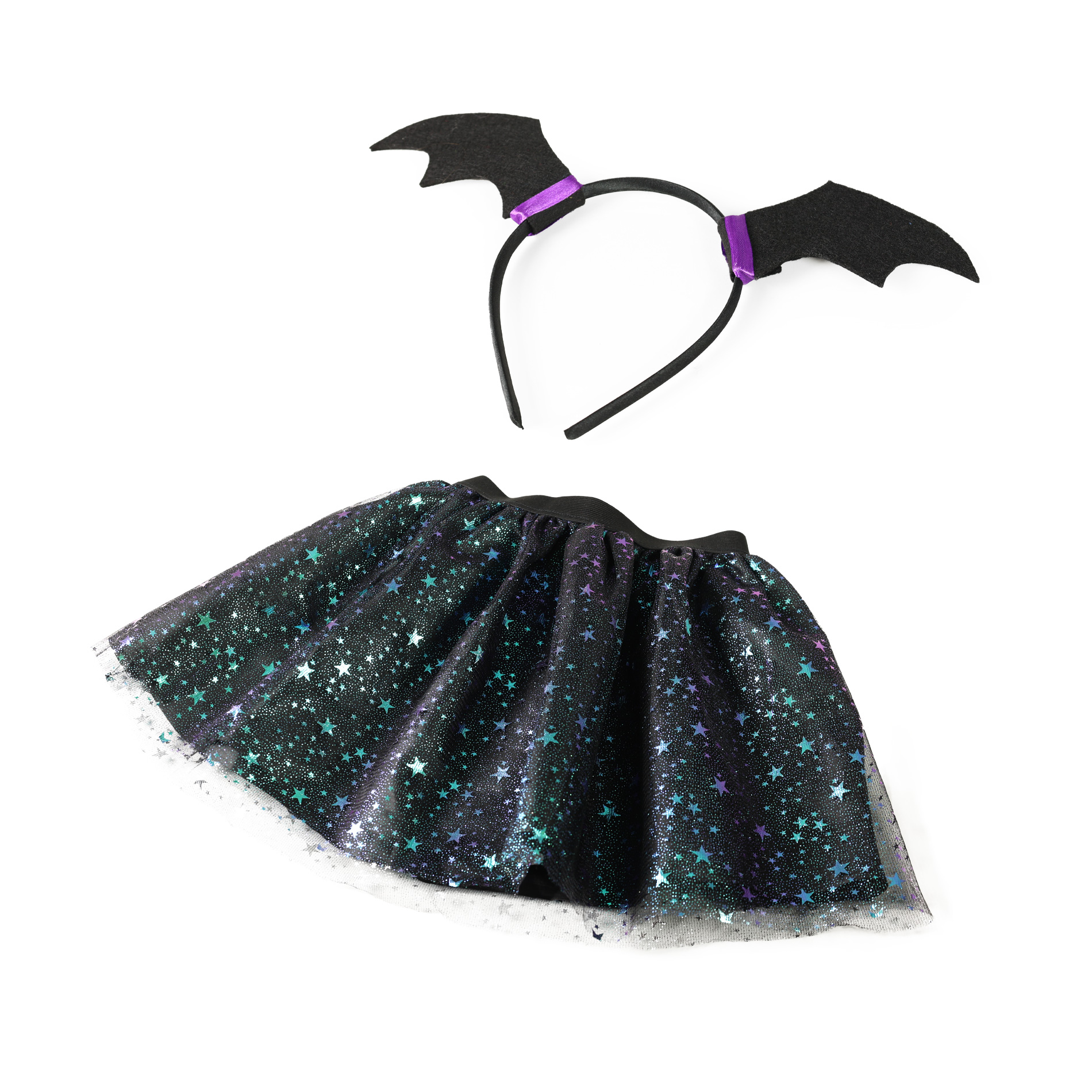 Set čarodějnice se sukní tutu a čelenkou s netopýřími oušky
