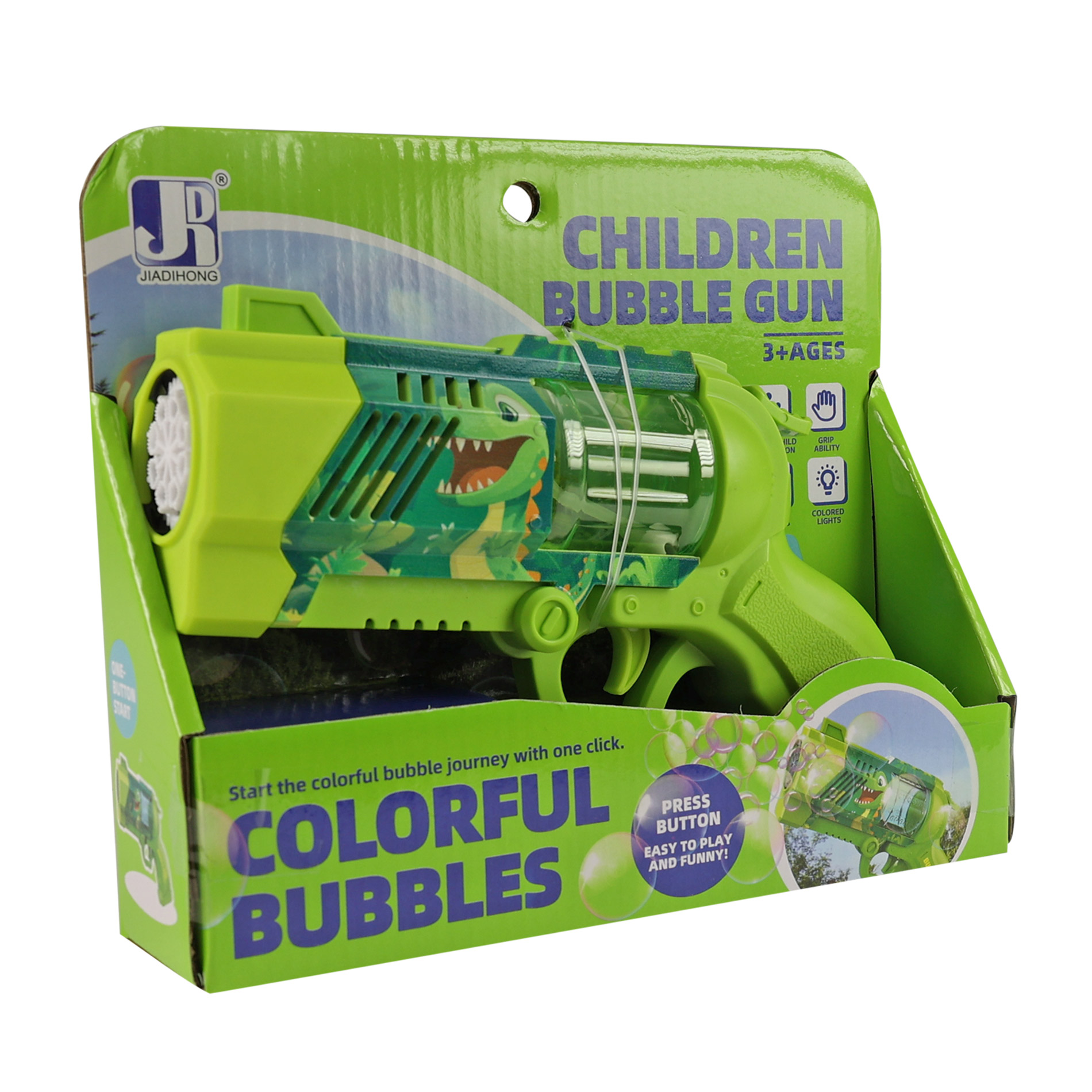 Pistole bublifuk dinosaurus zelená se světlem