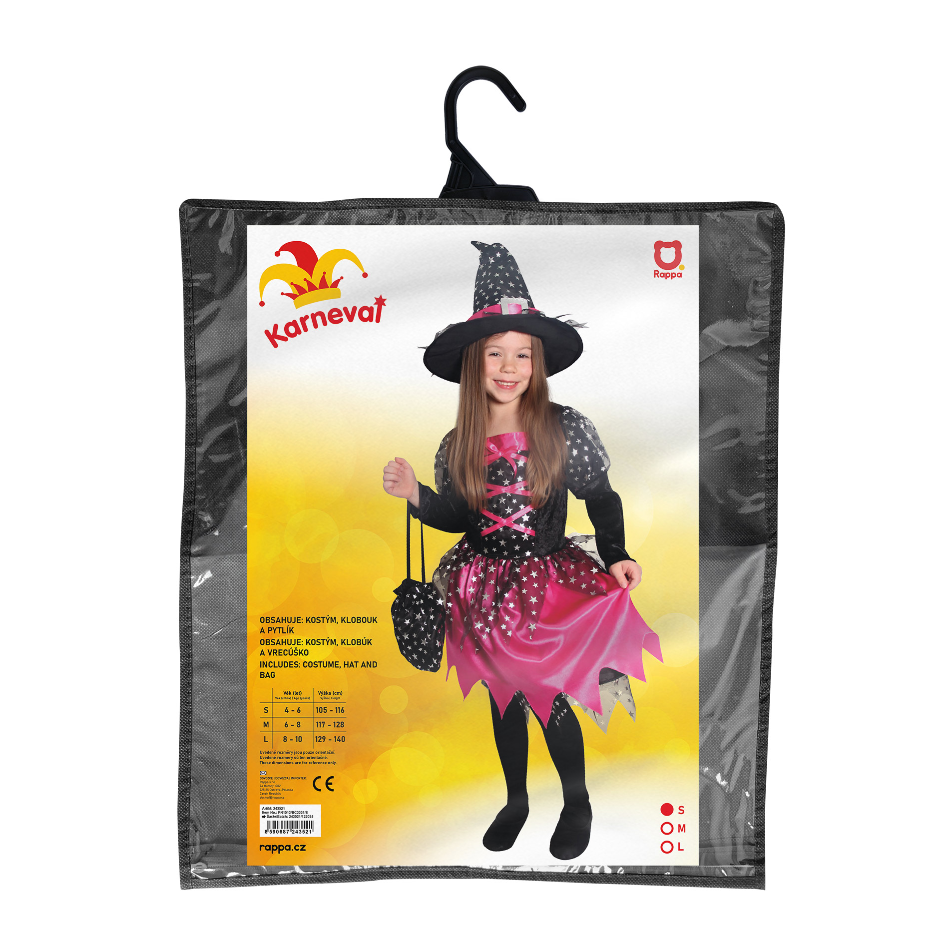 Dětský kostým čarodějnice růžová s hvězdičkami (S)