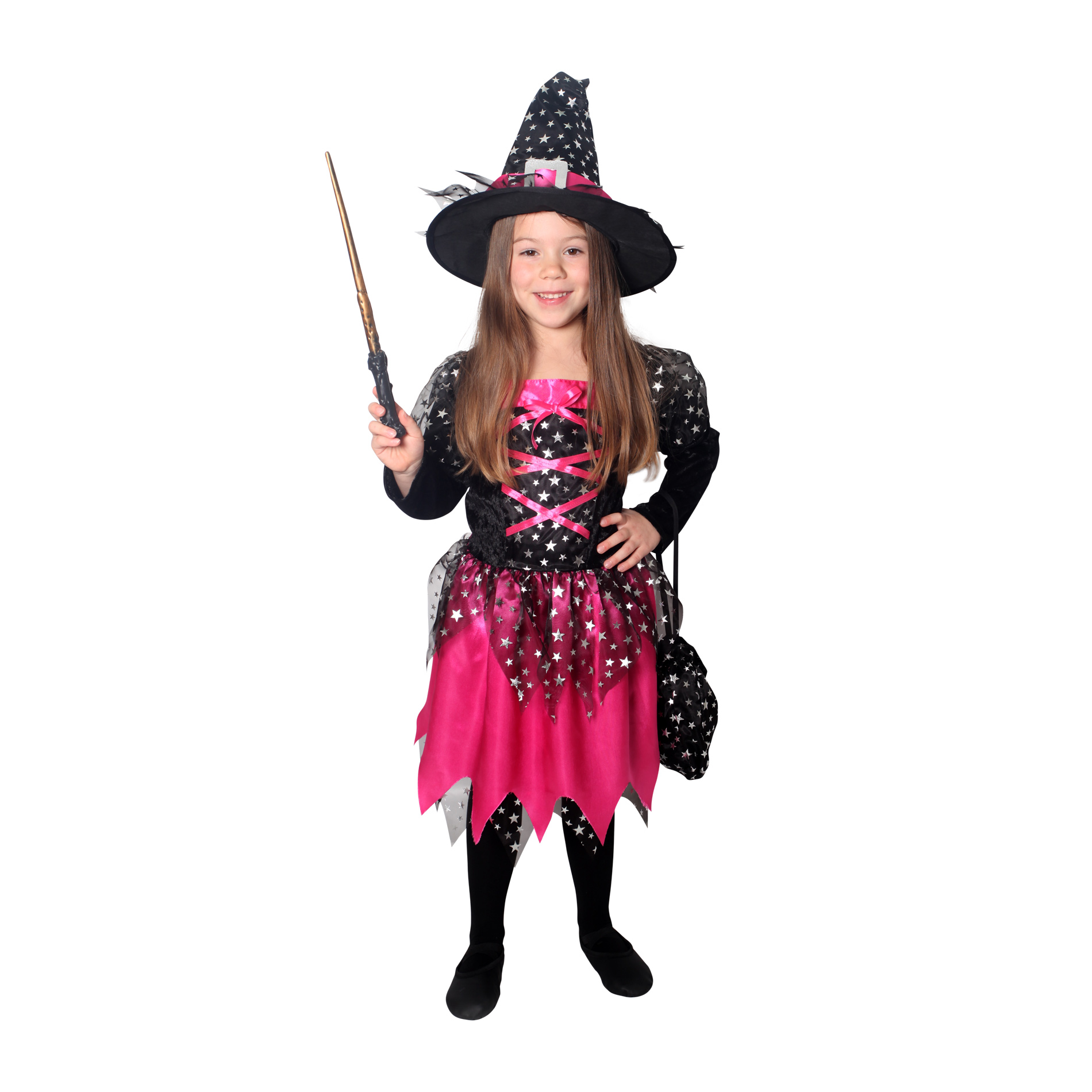 Dětský kostým čarodějnice růžová s hvězdičkami (S)