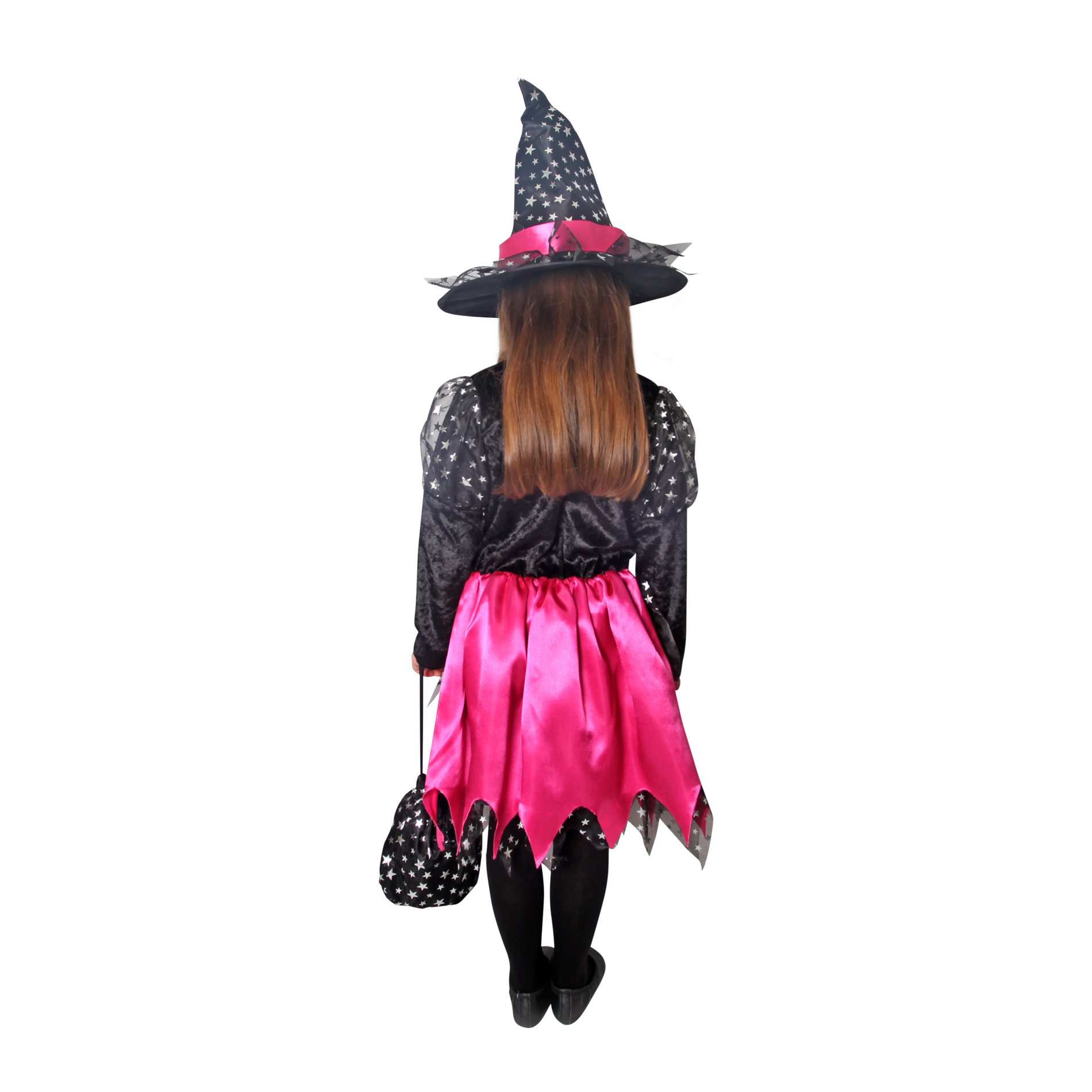 Dětský kostým čarodějnice černo-růžová s hvězdičkami (M)