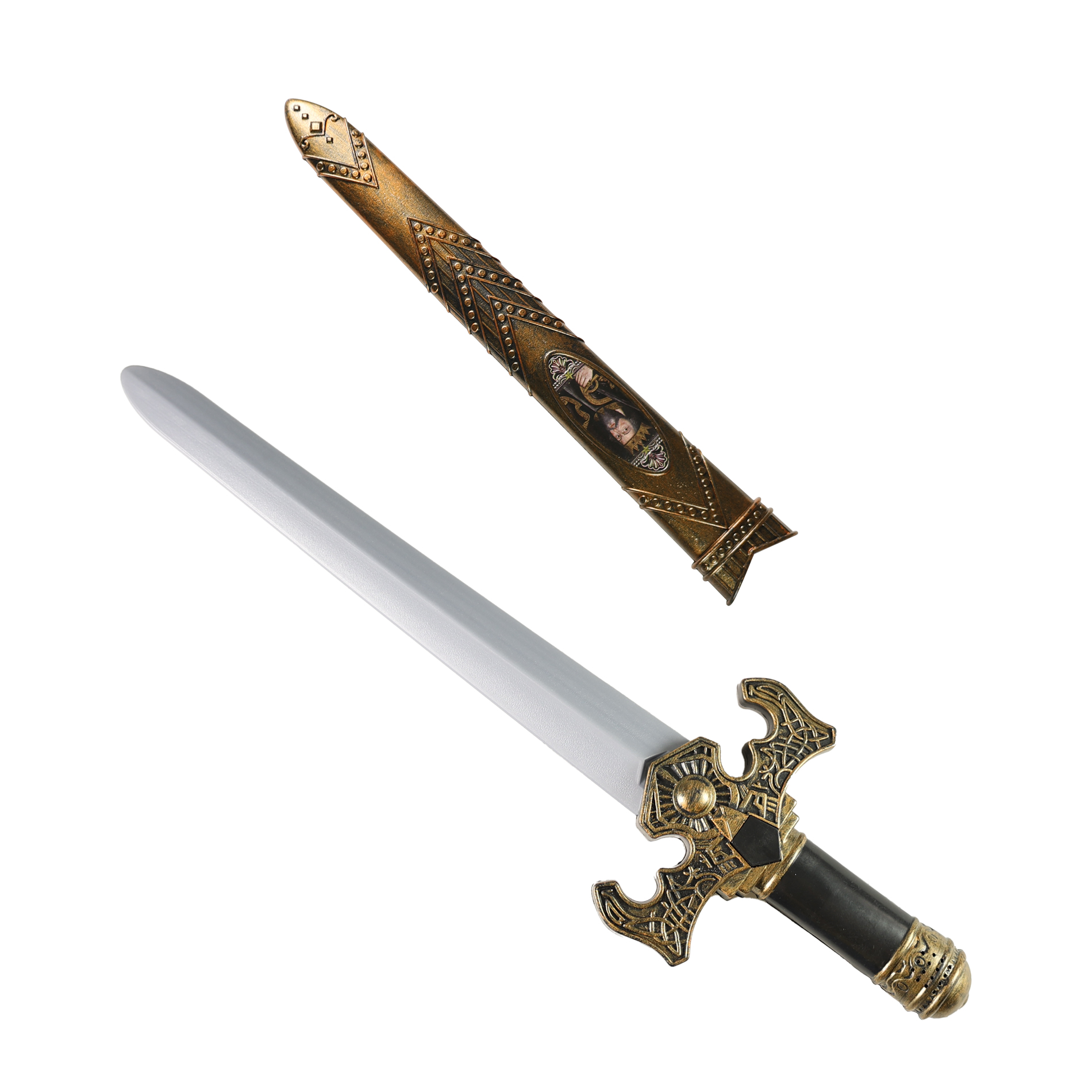 Rytířský meč zlatý s pouzdrem a se zvuky