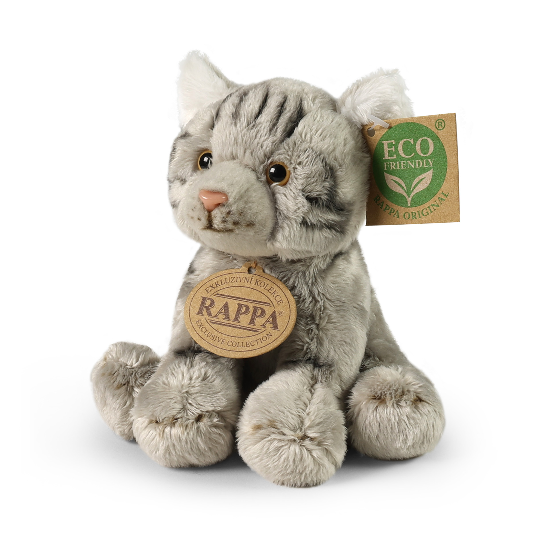 Plyšová kočka šedá sedící 14 cm ECO-FRIENDLY