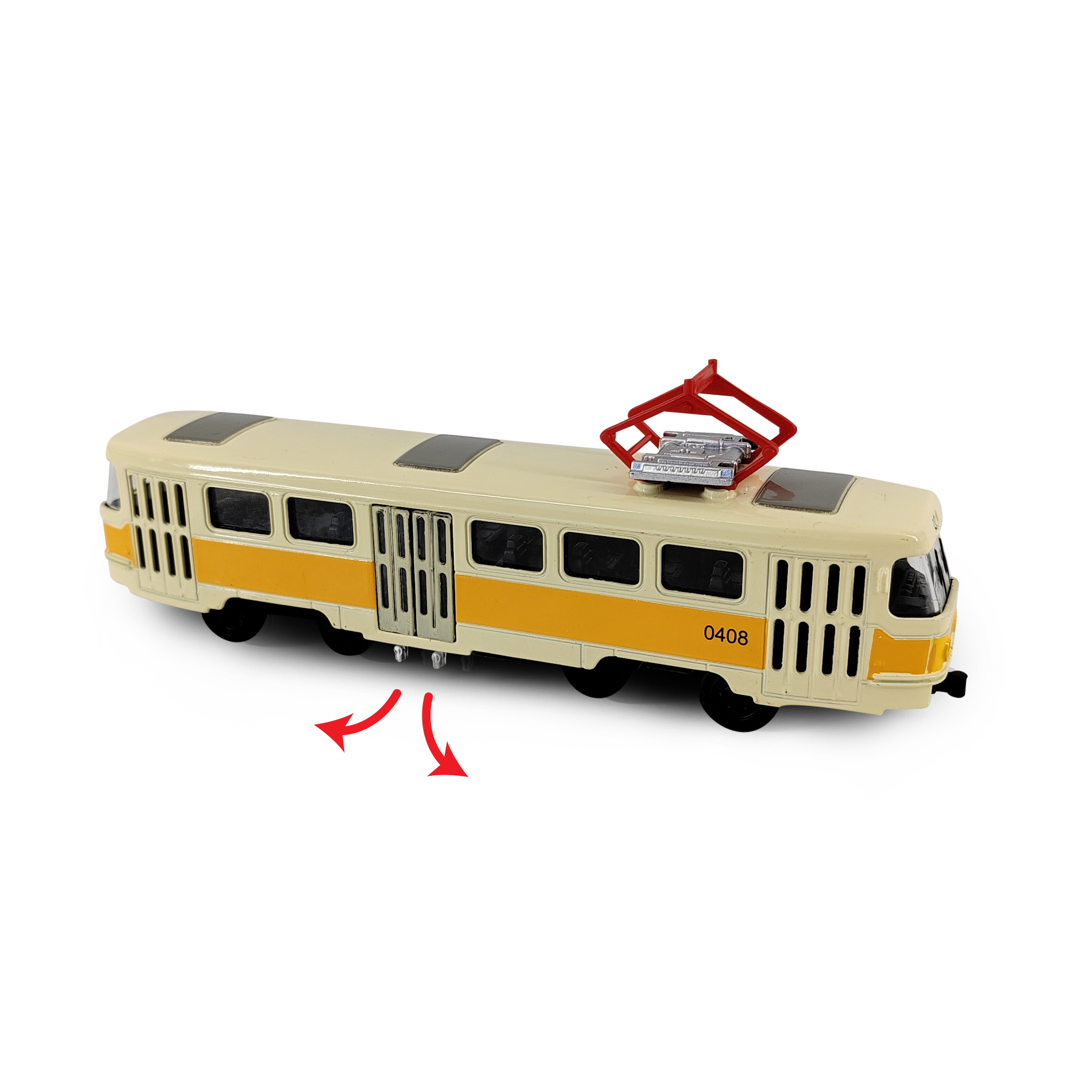 Kovová česká retro tramvaj žlutá 16 cm se světlem a zvukem