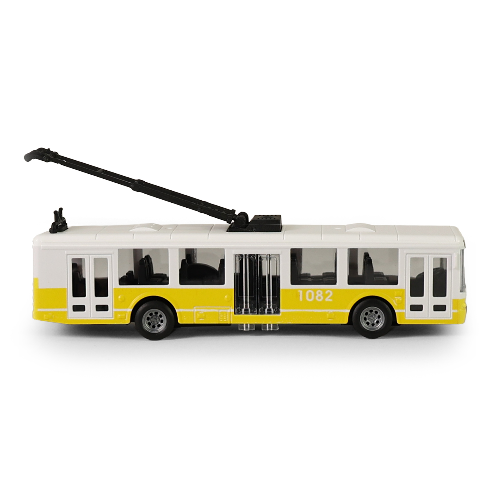 Trolejbus MHD žlutý 16 cm - otevírací dveře