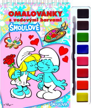 Omalovánka s barvami a štětcem Šmoulové 1