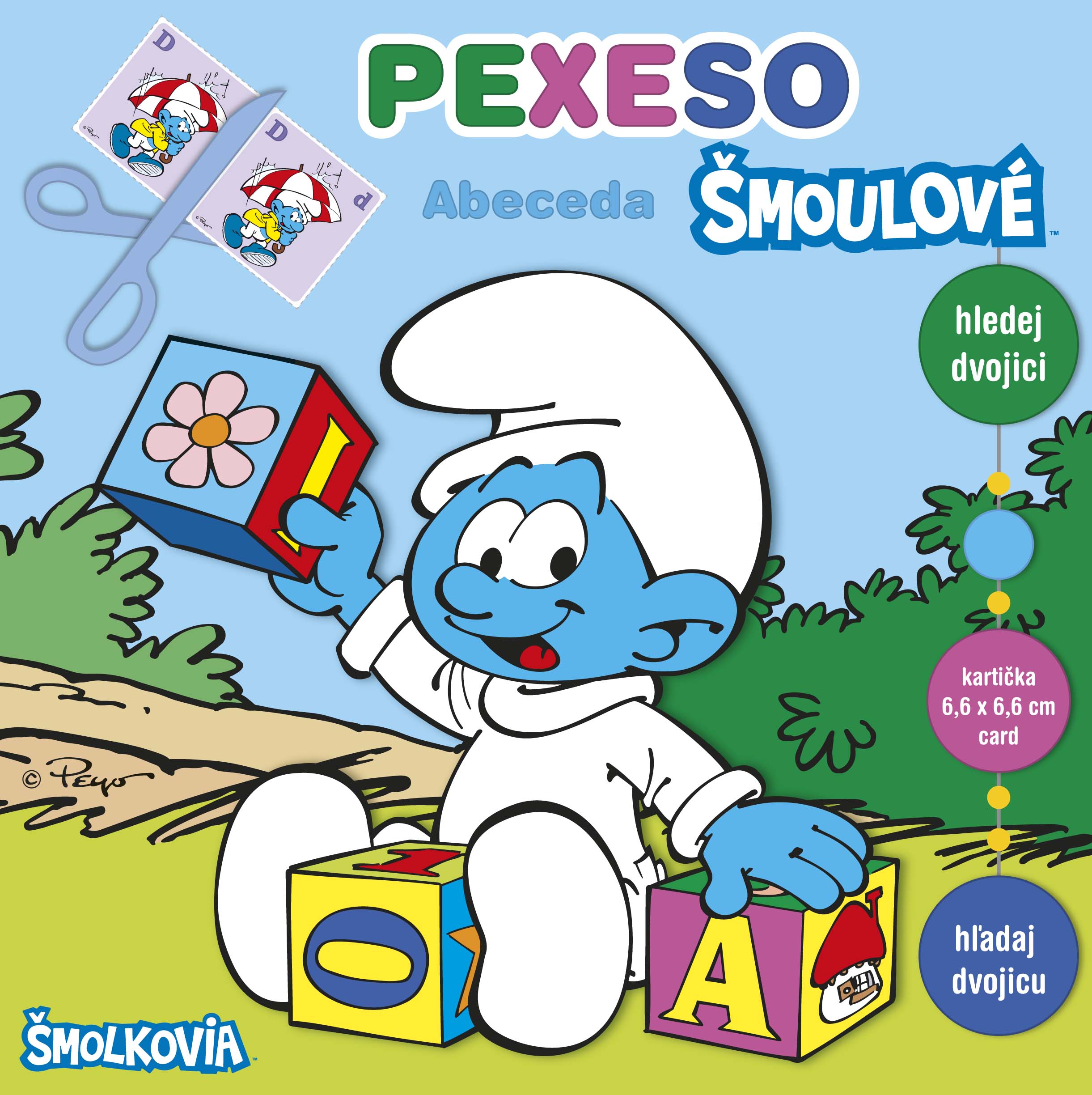 Pexeso v sešitu Šmoulí abeceda s maxi kartičkami