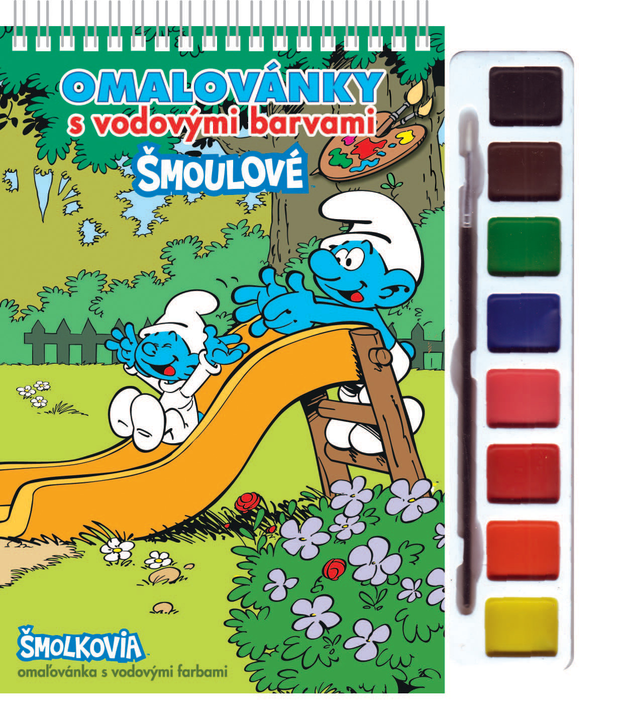 Omalovánka s barvami a štětcem Šmoulové 2