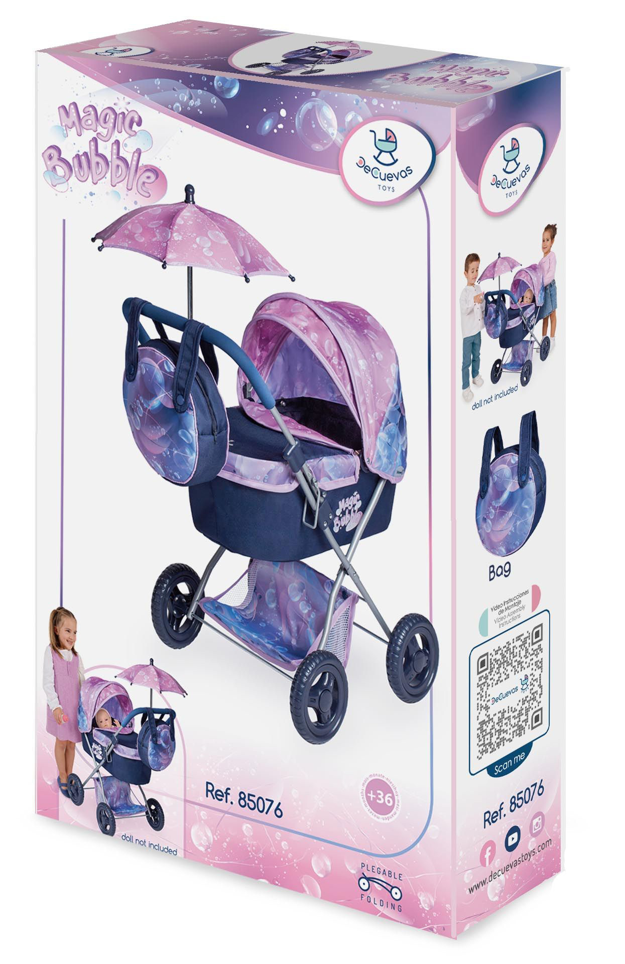 DeCuevas 85076 Skládací kočárek pro panenky se slunečníkem a taškou 2024 - 60 cm