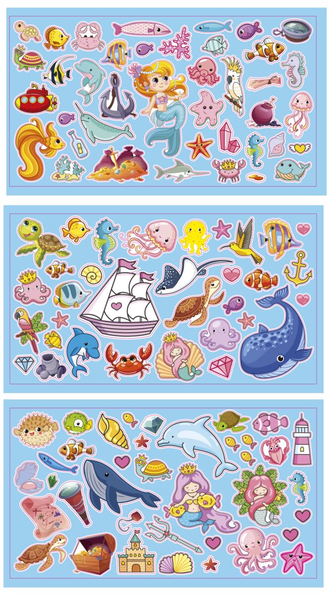 Kreativní set okenní samolepky moře 100+ ks a 2 scenérie 29x21 cm